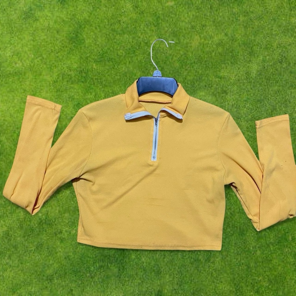 Yellow Quarter-Zip Cropped Pullover